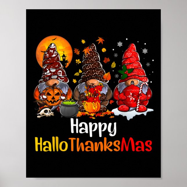 Lycklig Hallothanksmas Gnomes Halloween Thanksgivi Poster (Framsidan)