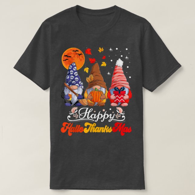 Lycklig Hallothanksmas Gnomes Halloween Thanksgivi T Shirt (Design framsida)