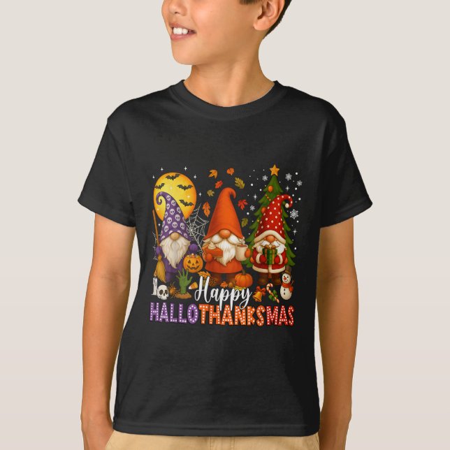 Lycklig Hallothanksmas Gnomes Halloween Thanksgivi T Shirt (Framsida)