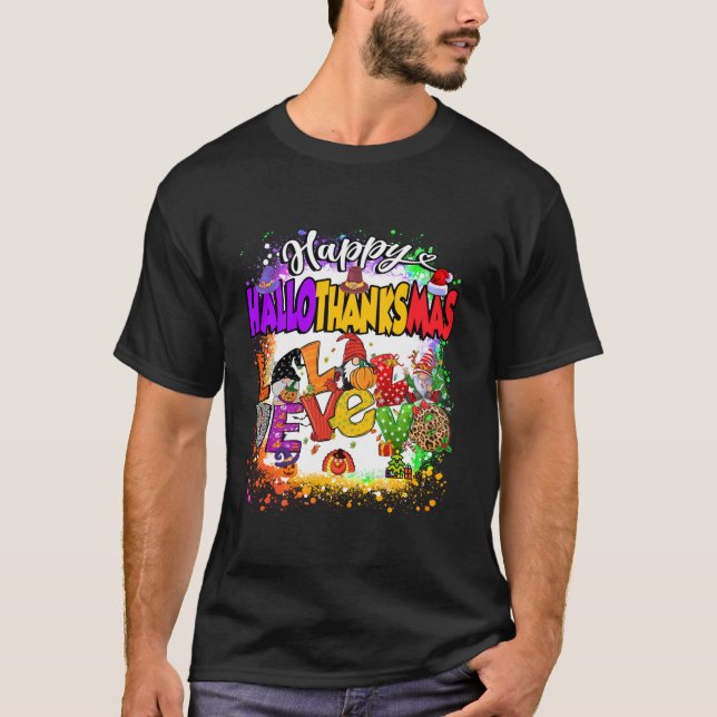Lycklig Hallothanksmas Gnomes Halloween Thanksgivi T Shirt (Framsida)