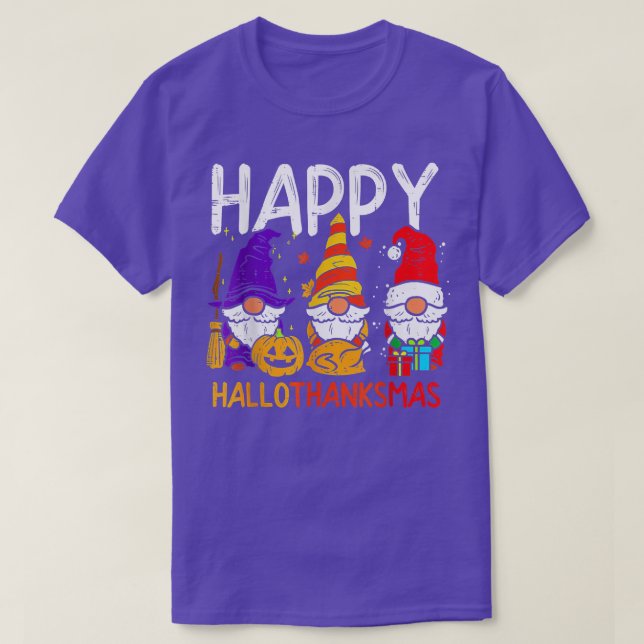 Lycklig Hallothanksmas Gnomes Halloween Thanksgivi T Shirt (Design framsida)