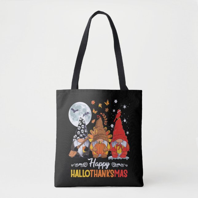 Lycklig Hallothanksmas Gnomes Halloween Thanksgivi Tygkasse (Framsida)