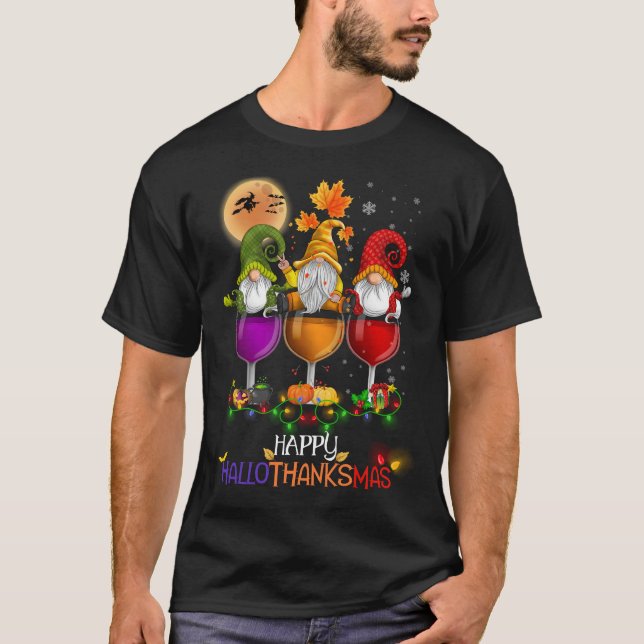 Lycklig Hallothanksmas Gnomes T Shirt (Framsida)