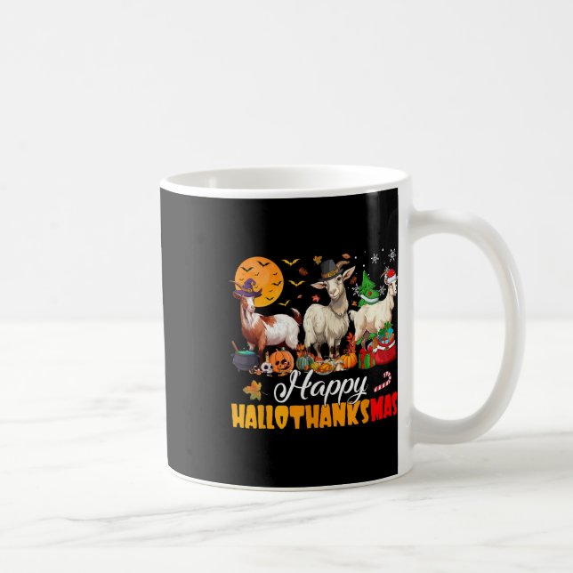 Lycklig Hallothanksmas Goat Halloween Thanksgiving Kaffemugg (Höger)