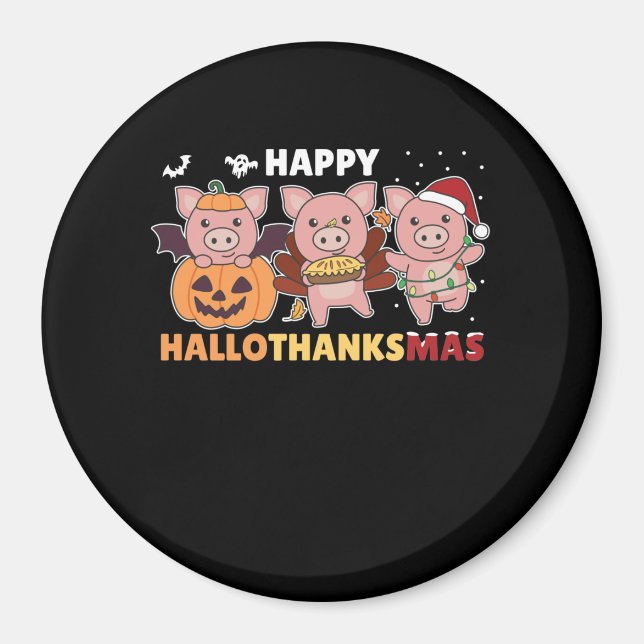 Lycklig Hallothanksmas Grisar jul Gris Magnet (Framsidan)