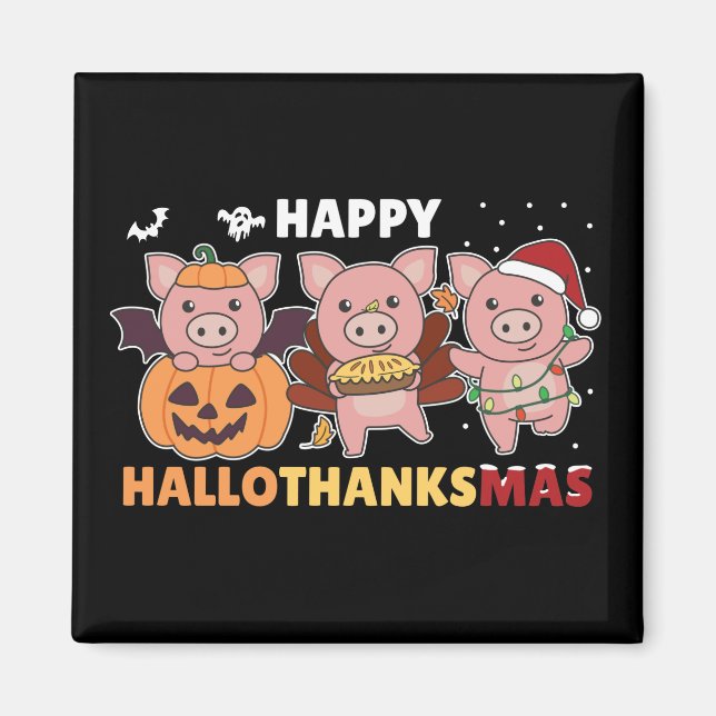 Lycklig Hallothanksmas Grisar jul Gris Magnet (Framsidan)