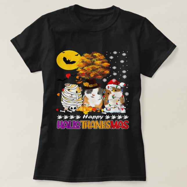 Lycklig Hallothanksmas Guinea Gris Halloween Thank T Shirt (Design framsida)