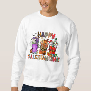 Lycklig Hallothanksmas Halloween Coffee Latte Tack Lång Ärmad Tröja