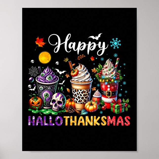 Lycklig Hallothanksmas Halloween Coffee Latte Tack Poster (Framsidan)