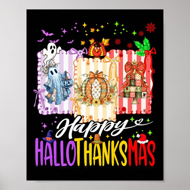 Lycklig Hallothanksmas Halloween Ghost Pumpkin Jul Poster (Framsidan)