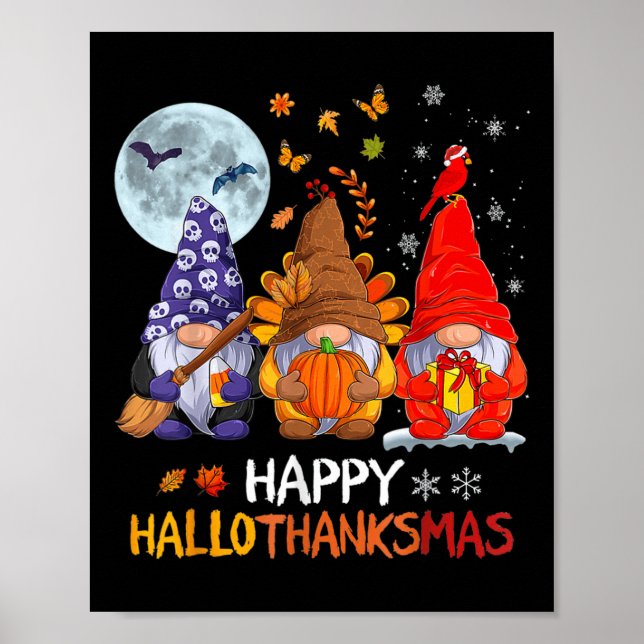 Lycklig Hallothanksmas Halloween Gnomes Thanksgivi Poster (Framsidan)