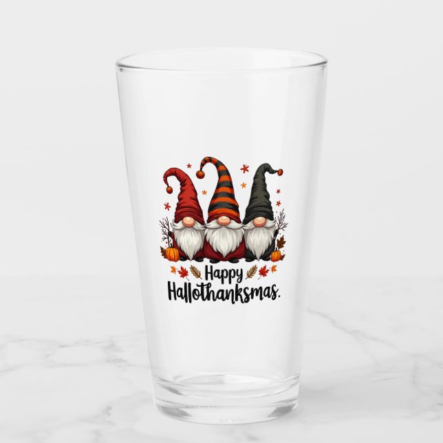Lycklig Hallothanksmas Halloween Julafton Gnomes Glaskopp (Framsida)