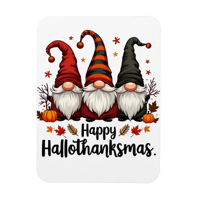 Lycklig Hallothanksmas Halloween Julafton Gnomes Magnet (Vertikal)