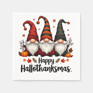 Lycklig Hallothanksmas Halloween Julafton Gnomes Pappersservett