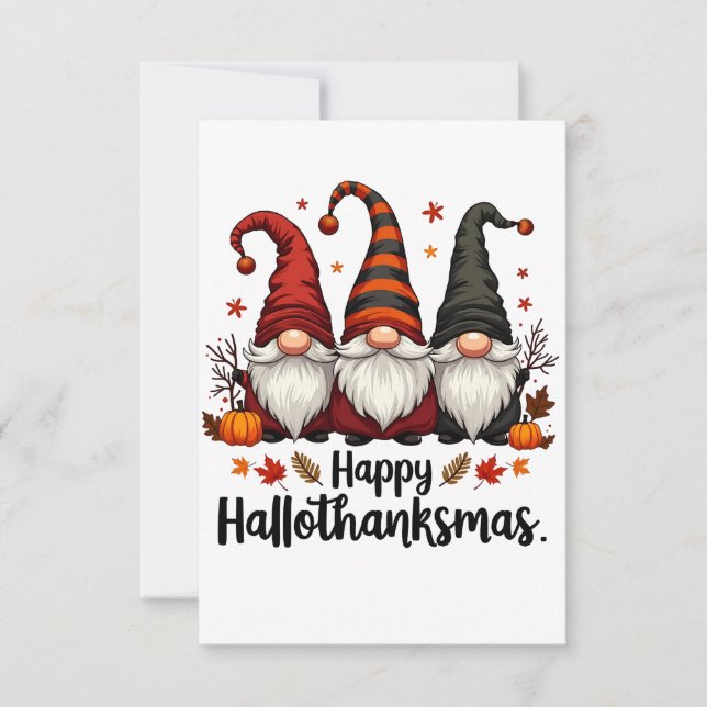 Lycklig Hallothanksmas Halloween Julafton Gnomes Tack Kort (Framsida)