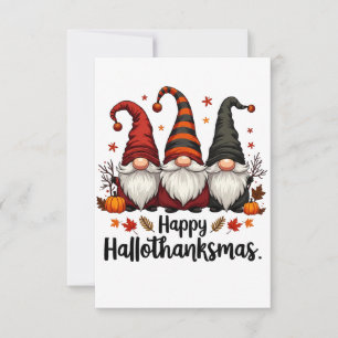 Lycklig Hallothanksmas Halloween Julafton Gnomes Tack Kort