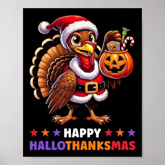 Lycklig Hallothanksmas Halloween Thanksgiving Jula Poster (Framsidan)