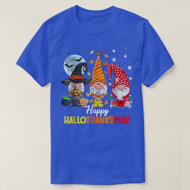 Lycklig Hallothanksmas Halloween Thanksgiving Jula T Shirt (Design framsida)