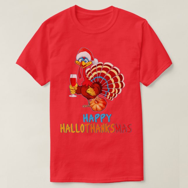 Lycklig Hallothanksmas Halloween Thanksgiving Jula T Shirt (Design framsida)