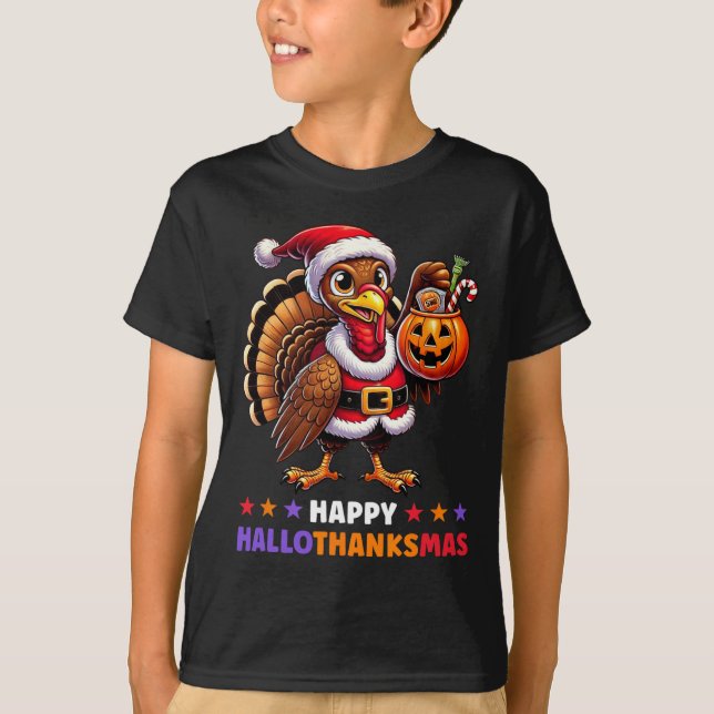 Lycklig Hallothanksmas Halloween Thanksgiving Jula T Shirt (Framsida)