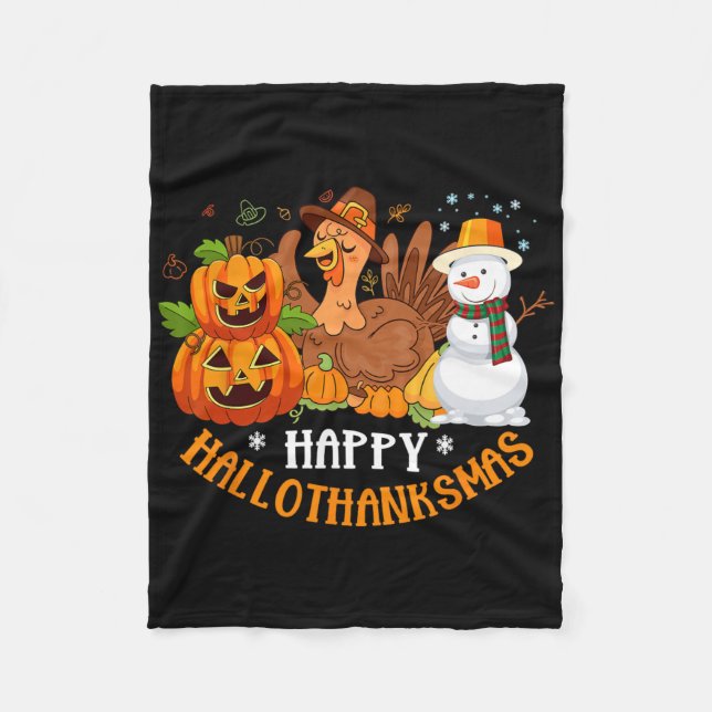 Lycklig Hallothanksmas Halloween Thanksgiving Kris Fleecefilt (Framsidan)