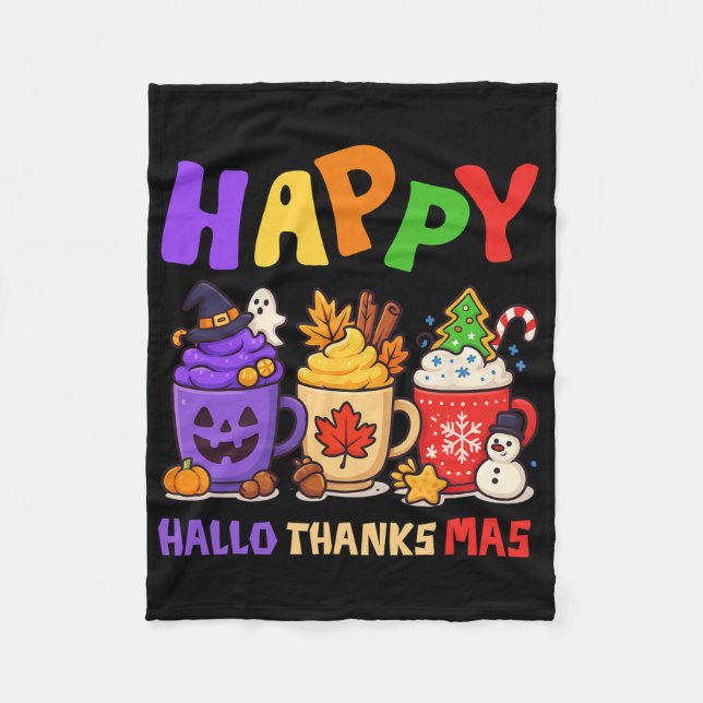 Lycklig Hallothanksmas Halloween Thanksgiving Kris Fleecefilt (Framsidan)