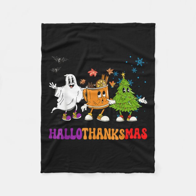 Lycklig Hallothanksmas Halloween Thanksgiving Kris Fleecefilt (Framsidan)
