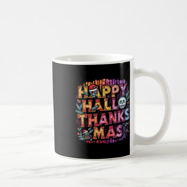 Lycklig Hallothanksmas Halloween Thanksgiving Kris Kaffemugg (Höger)