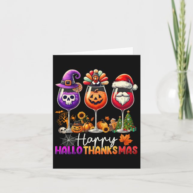 Lycklig Hallothanksmas Halloween Thanksgiving Kris Kort (Framsida)