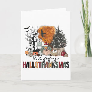Lycklig Hallothanksmas Halloween Thanksgiving Kris Kort