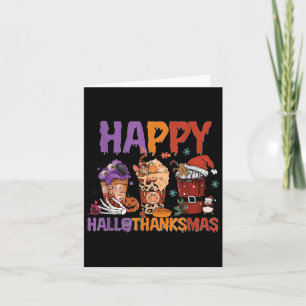 Lycklig Hallothanksmas Halloween Thanksgiving Kris Kort