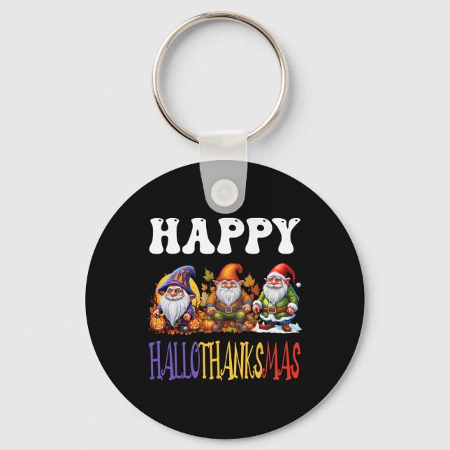 Lycklig Hallothanksmas Halloween Thanksgiving Kris Nyckelring (Framsida)