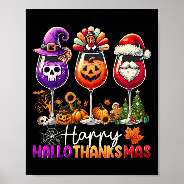 Lycklig Hallothanksmas Halloween Thanksgiving Kris Poster (Framsidan)