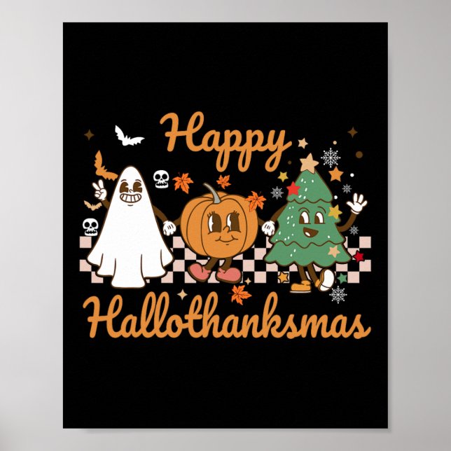 Lycklig Hallothanksmas Halloween Thanksgiving Kris Poster (Framsidan)