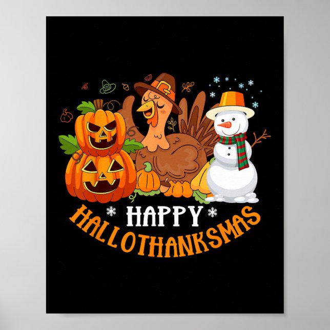 Lycklig Hallothanksmas Halloween Thanksgiving Kris Poster (Framsidan)
