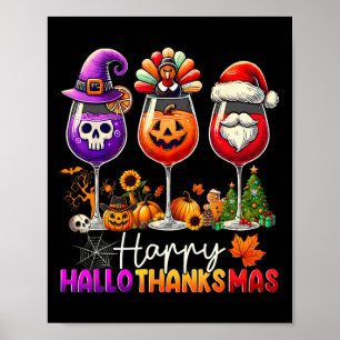 Lycklig Hallothanksmas Halloween Thanksgiving Kris Poster
