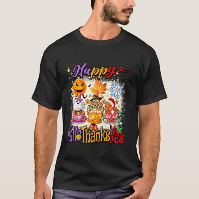 Lycklig Hallothanksmas Halloween Thanksgiving Kris T Shirt (Framsida)