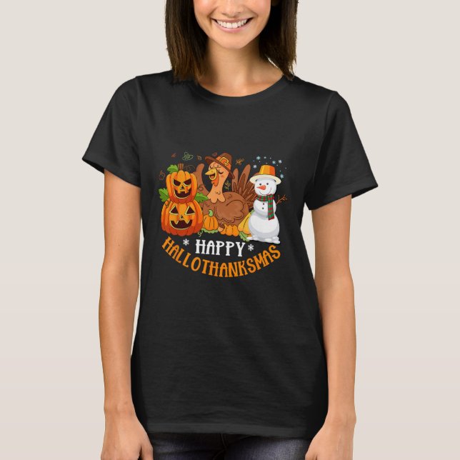 Lycklig Hallothanksmas Halloween Thanksgiving Kris T Shirt (Framsida)