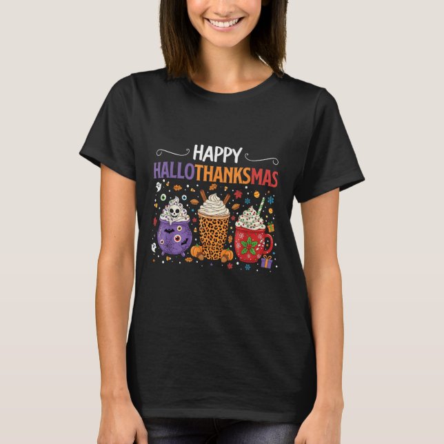 Lycklig Hallothanksmas Halloween Thanksgiving Kris T Shirt (Framsida)