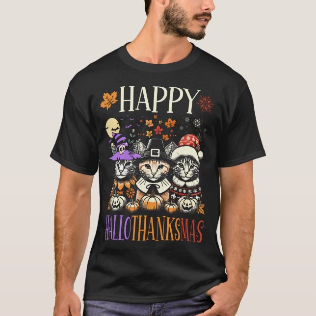 Lycklig Hallothanksmas Halloween Thanksgiving Kris T Shirt (Framsida)