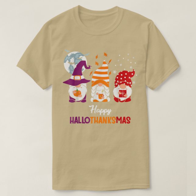 Lycklig Hallothanksmas Halloween Thanksgiving Kris T Shirt (Design framsida)