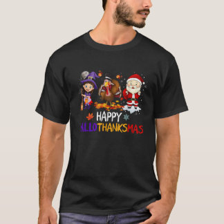 Lycklig Hallothanksmas Halloween Thanksgiving Kris T Shirt