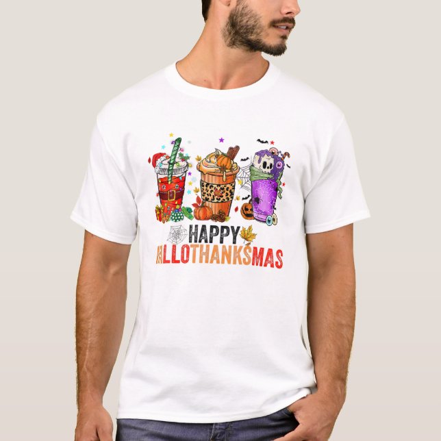 Lycklig Hallothanksmas Halloween Thanksgiving Kris T Shirt (Framsida)