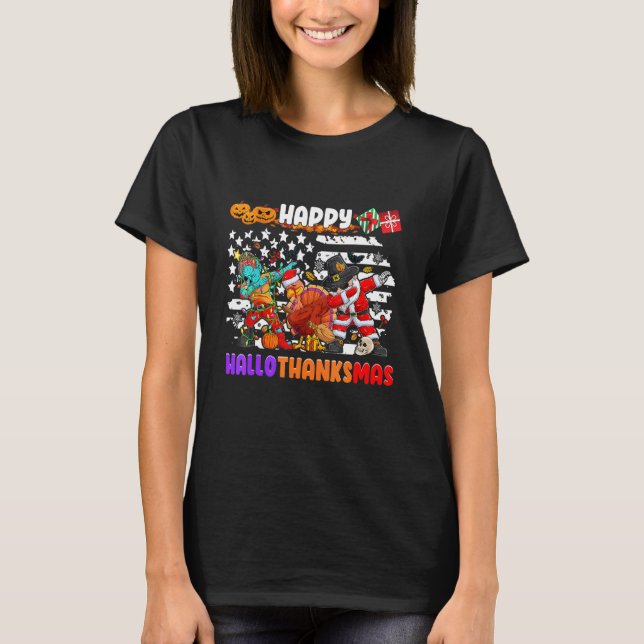 Lycklig Hallothanksmas Halloween Thanksgiving Kris T Shirt (Framsida)