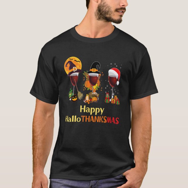 Lycklig Hallothanksmas Halloween Thanksgiving T Shirt (Framsida)