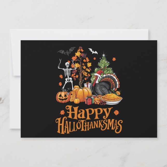 Lycklig Hallothanksmas Happy halloween Thanksgivin Inbjudningar (Framsida)