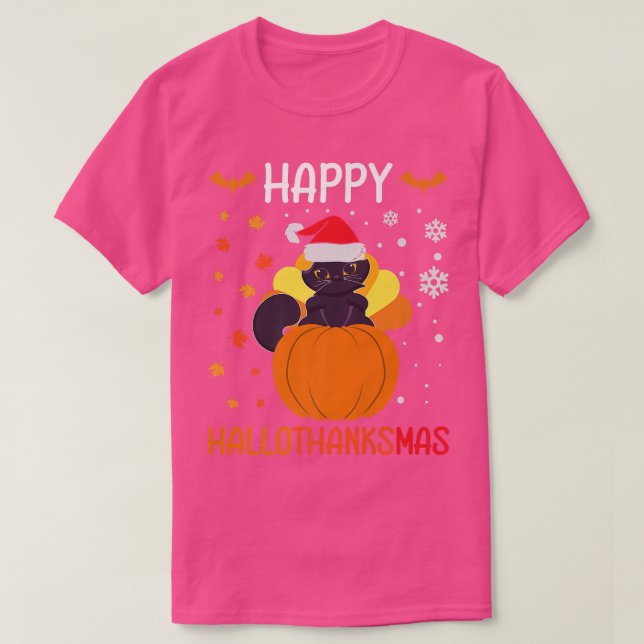 Lycklig Hallothanksmas Helgdag Innekatt Owner Fe T Shirt (Design framsida)