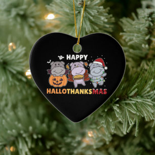 Lycklig Hallothanksmas Hippos jul Hippo Cerami Julgransprydnad Keramik