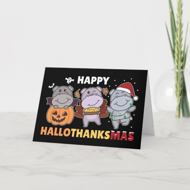 Lycklig Hallothanksmas Hippos jul Hippo Holida Helgkort (Framsida)