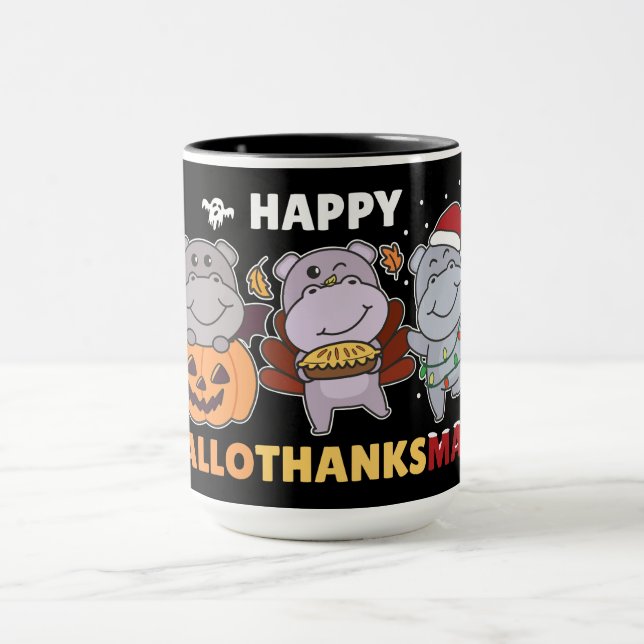 Lycklig Hallothanksmas Hippos jul Hippo Mugg (Center)
